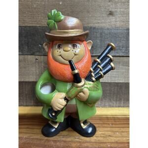 Vintage St Patrick’s Day Leprechaun Ceramic Hand Painted 12"Figurine Vase-flaw